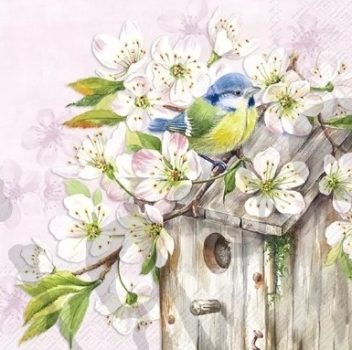Serviette cherry blossom birdhouse