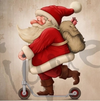 Serviette santa on the scooter