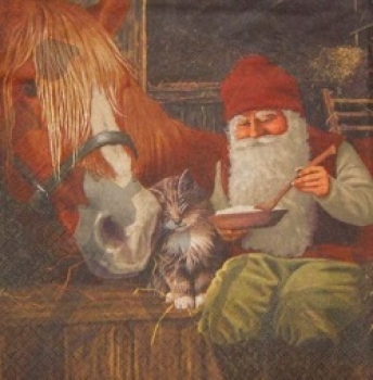 Serviette zwerg mit pferd und katze