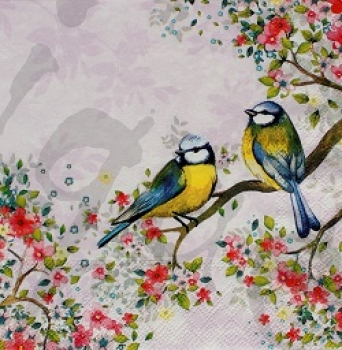 Serviette meisli auf ast (rosa)