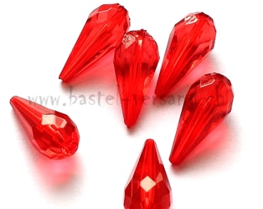 Facettenperle Tropfen 25mm rot
