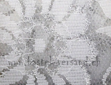 Preview: Tüll 5cm weiss mit Blumen weiss/silber