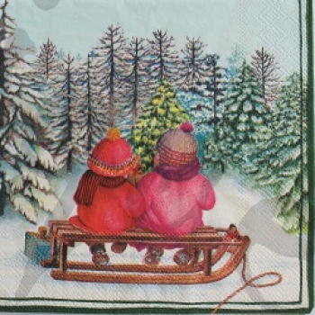 Serviette kinder auf schlitten