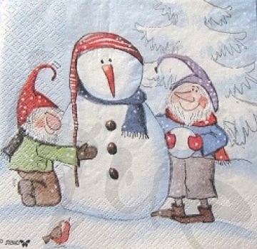 Serviette wichtel mit schneemann