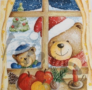 Serviette bären am winterfenster