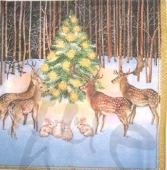 Serviette tiere beim weihnachtsbaum