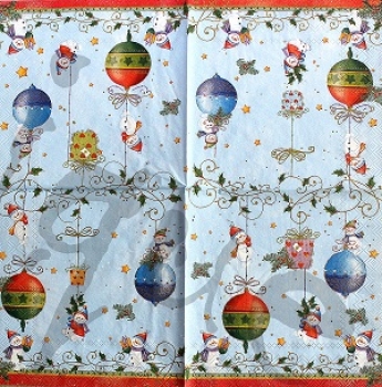 Serviette Schneemänner auf Weihnachtskugel