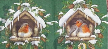 Serviette rotkehlchen im futterhaus (grün)