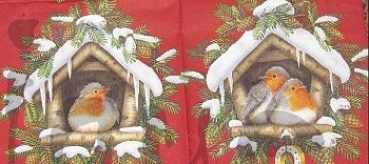 Serviette rotkehlchen im futterhaus (rot)