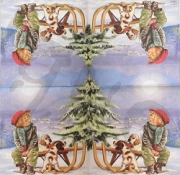 Serviette knabe auf schlitten