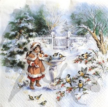 Serviette mädchen mit vögel