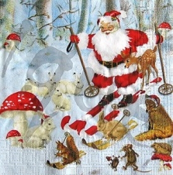 Serviette weihnachtsmann mit waldtieren