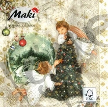Serviette two angels & christmas tree