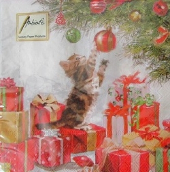 Serviette kitten and baubles