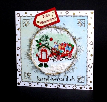 Weihnachtskarte Gnom mit Geschenk