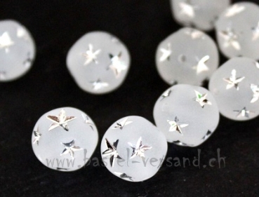 Perle 8mm weiss gefrostet mit Stern silber