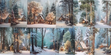 Designpapier Waldhütte im Winter