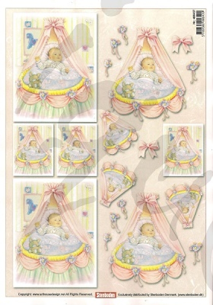 3D Schnittbogen Baby in der Wiege