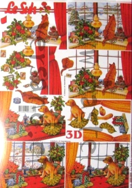 3D Schnittbogen Hund und Katze im Fenster