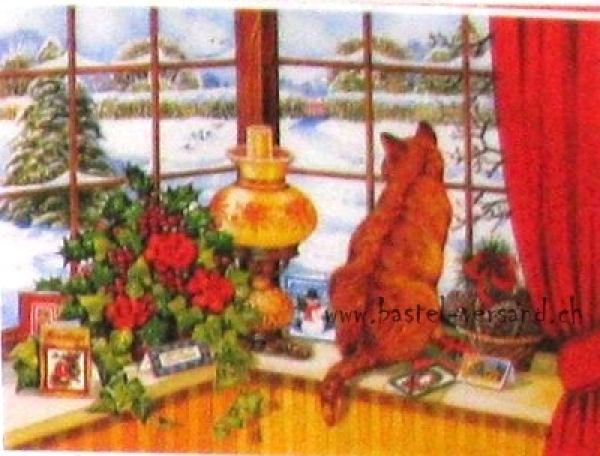 3D Schnittbogen Hund und Katze im Fenster