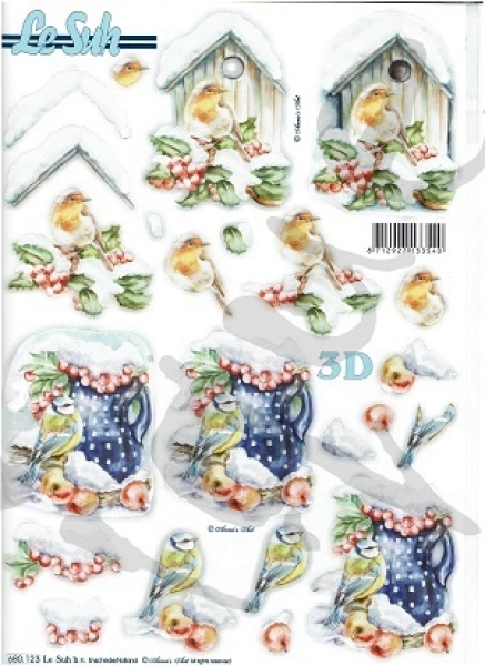 3D Stanzbogen Meisli und Rotkehlchen