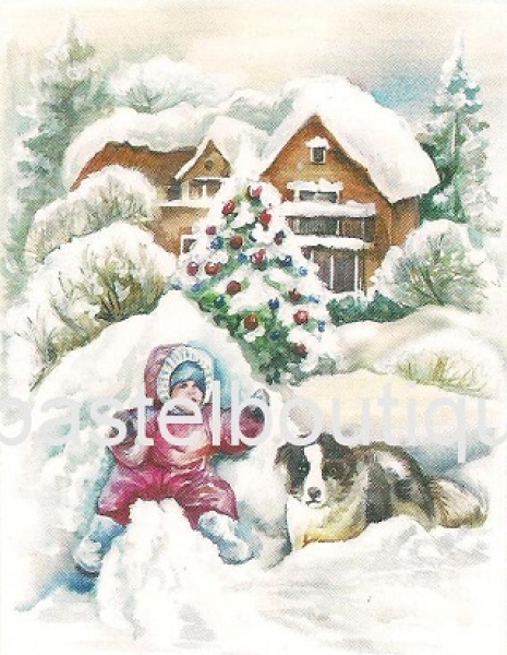 3D Schnittbogen Kinder im Schnee mit Welpe