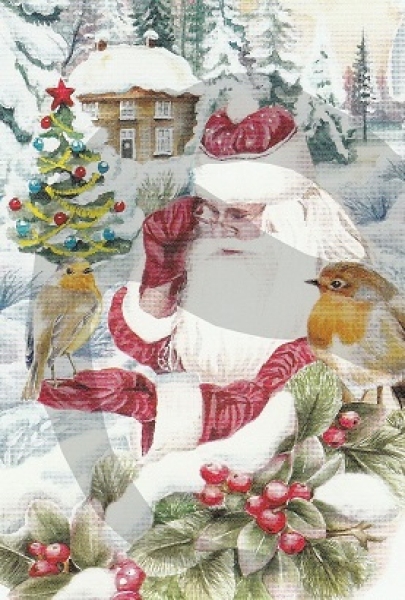 3D Schnittbogen Santa mit Rotkehlchen