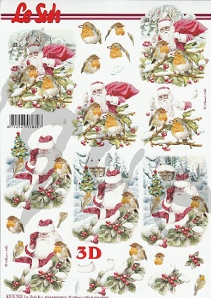 3D Schnittbogen Santa mit Rotkehlchen