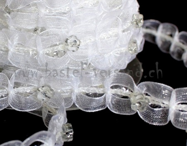 Dekoband 1,5cm weiss mit Acrylblumen