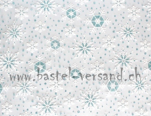 Dekostoff Eisblume weiss/türkis