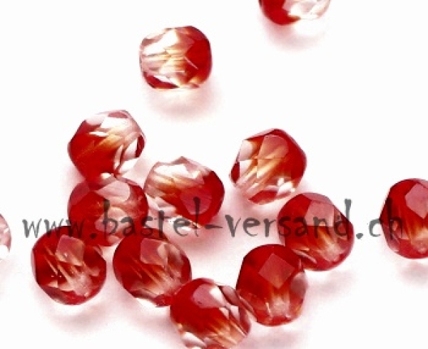 Fire Polish Glasschliffperle 6mm crystal / siam ruby