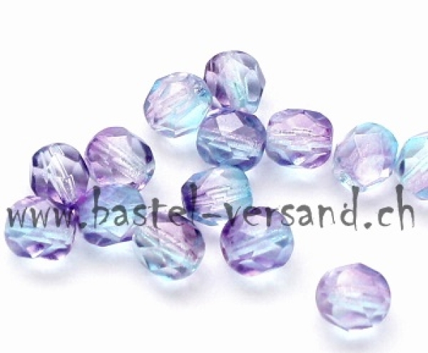 Fire Polish Glasschliffperle 6mm teal / fuchsia