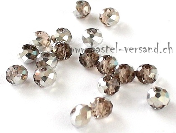Glasfacetten Rondellen 4mm silber/rauch