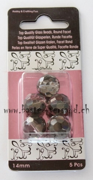 Glasfacettenperle 14mm schwarz/silber