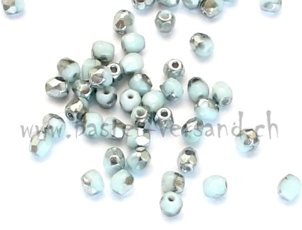 Glasfacettenperle 3mm hellblau-silber