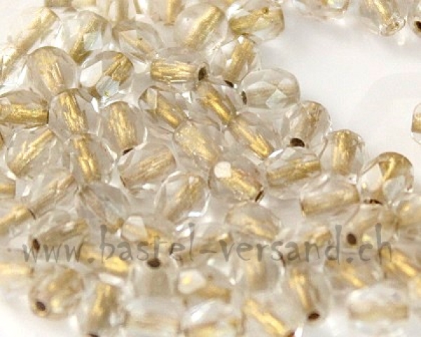 Glasfacettenperle 4mm gold transparent