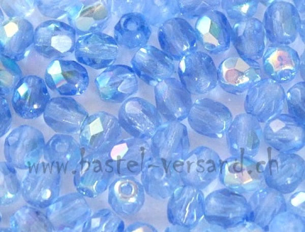 Glasfacettenperle 4mm hell saphir AB