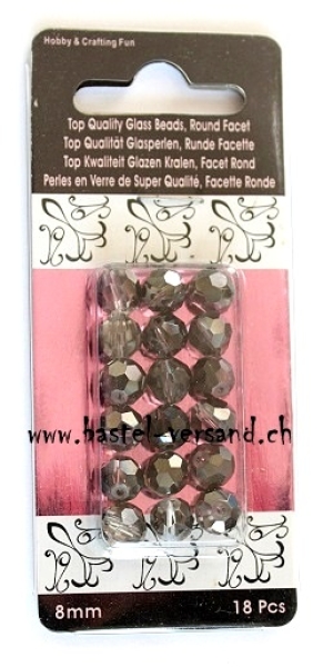 Glasfacettenperle 8mm silber/schwarz
