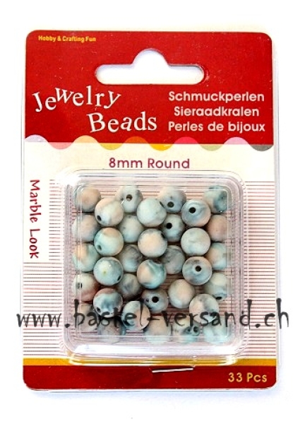 Glasperle 8mm "marmor" blau