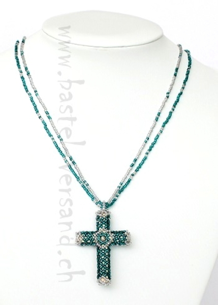 Halskette mit Kreuzanhänger türkis