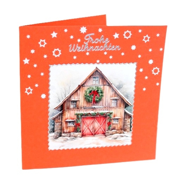 Karte Haus rot "Frohe Weihnachten"