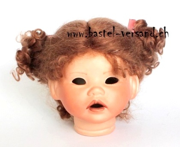 Puppenperücke 28 - 29cm Rattenschwänzchen braun