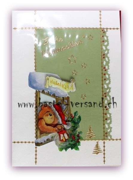 Weihnachtskarte Bär am Fenster "Frohe Weihnachten"
