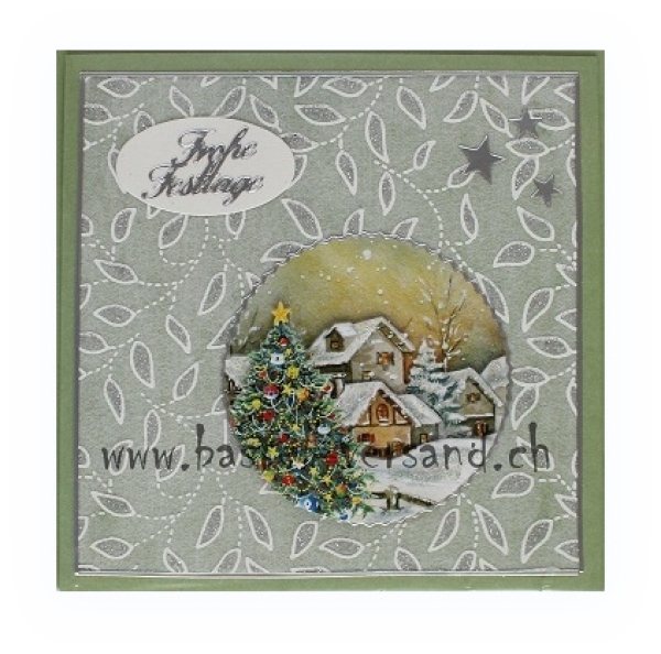 Weihnachtskarte verschneite Landschaft "Frohe Festtage"