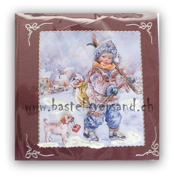 Weihnachtskarte Mädchen mit Ski