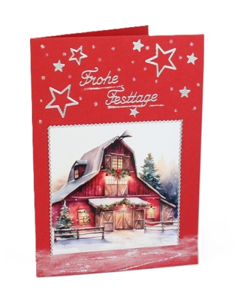 Karte Haus rot "Frohe Festtage"