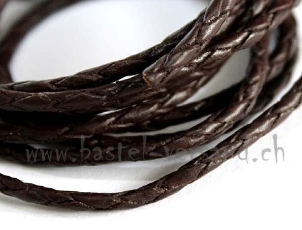 Lederband geflochten 3 mm dunkelbraun