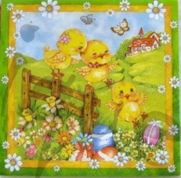 Serviette 3 küken auf der wiese