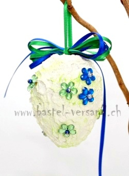 Osterei 8cm blau und grünen Blümchen
