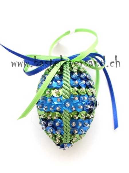 Pailletten Ei 5,5cm blau-grün
